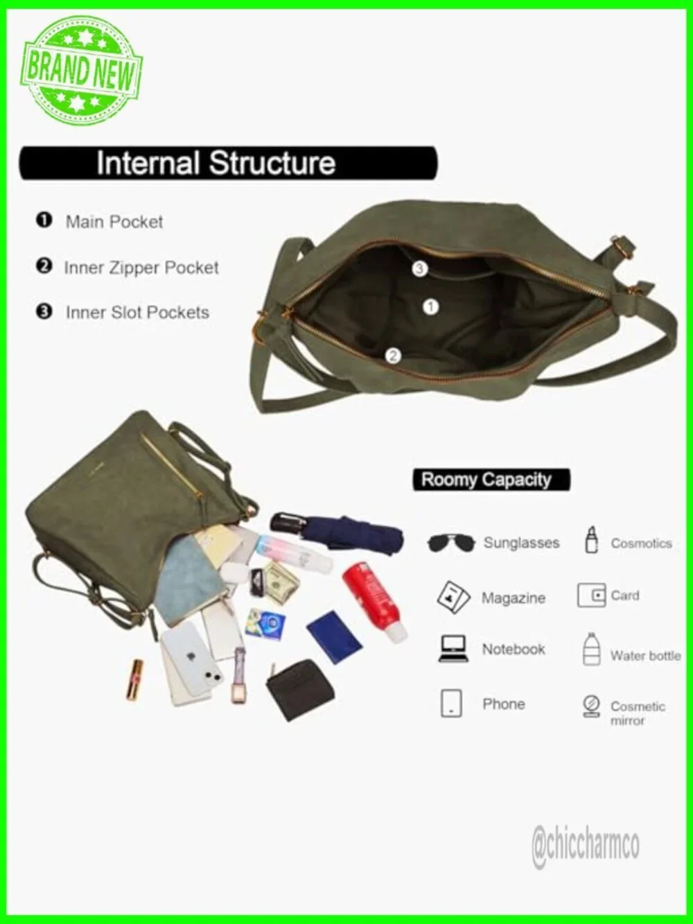 Large Faux Leather Hobo Bag Adjustable Strap Zipper Closure Tote Shoulder